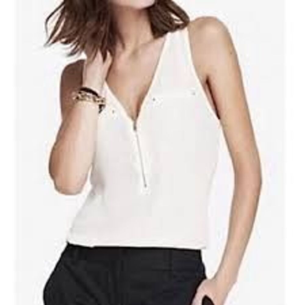 Express Cream Sleeveless Zip Front Blouse Size SP Lightweight Chic Work Casual T